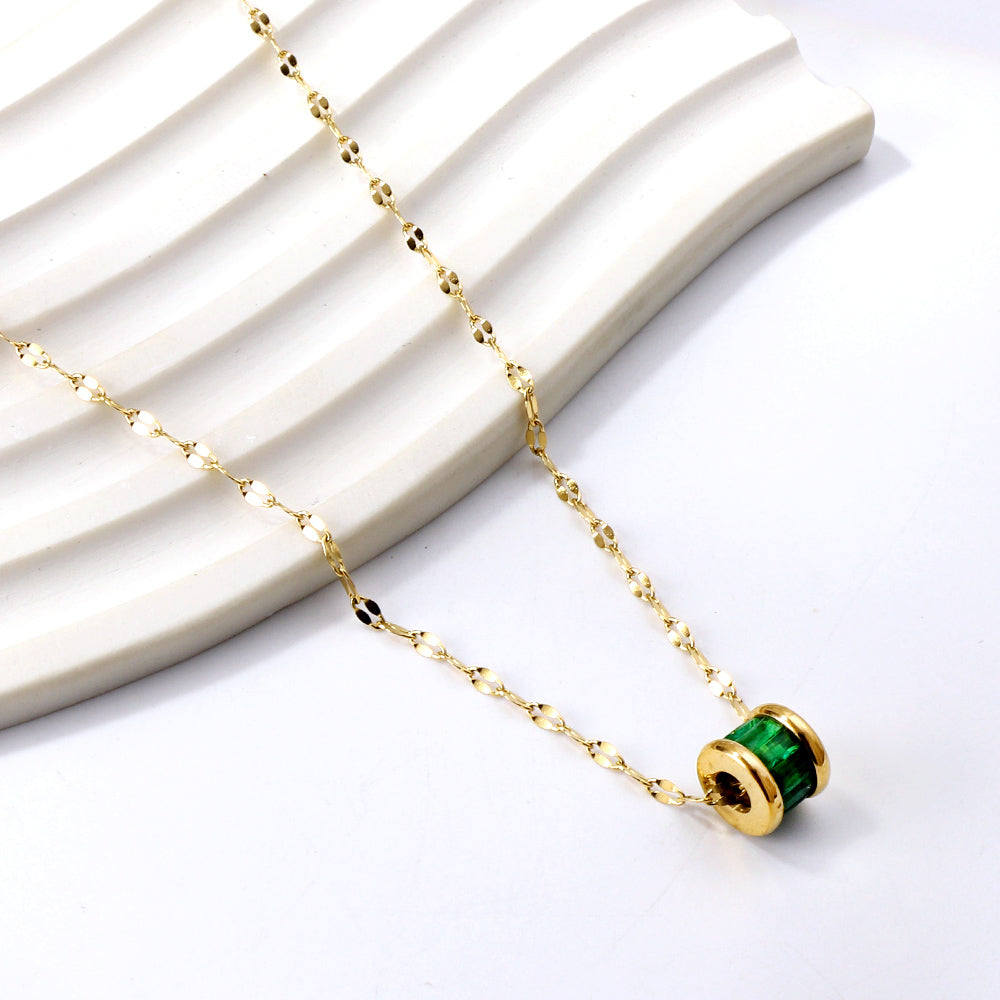 Cylinder with Black & Purple & Green Diamonds Pendant Necklace 40+5cm