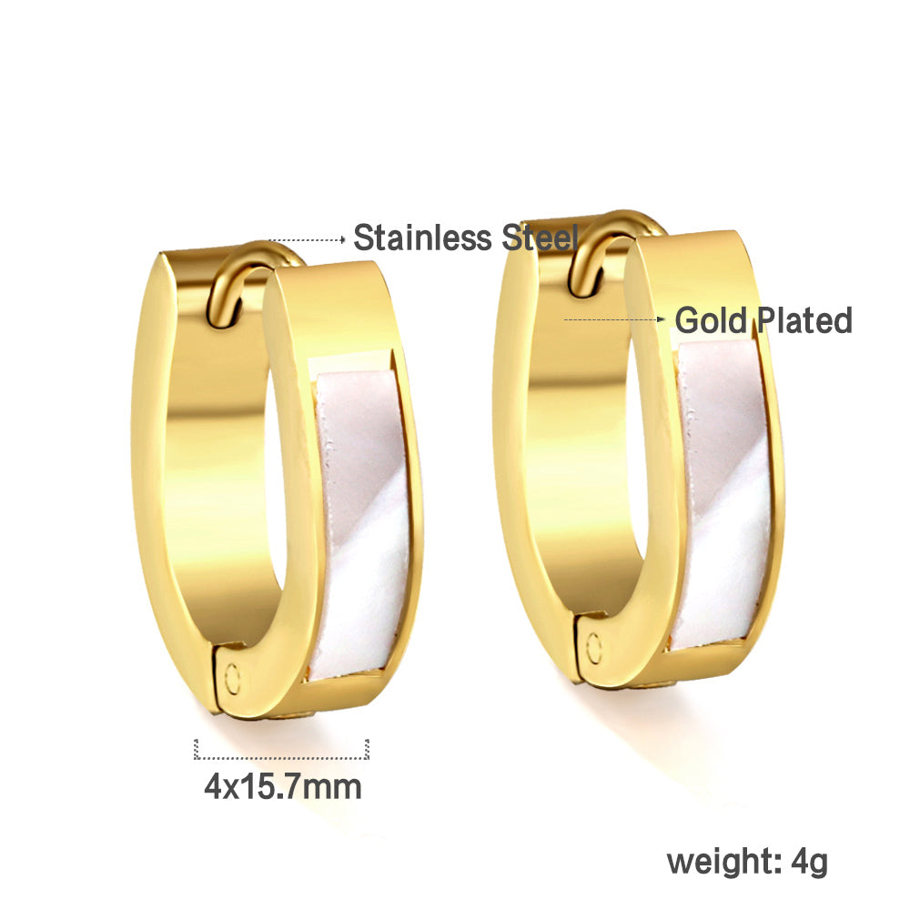 Gold oval earrings with white shells 4*13*16mm