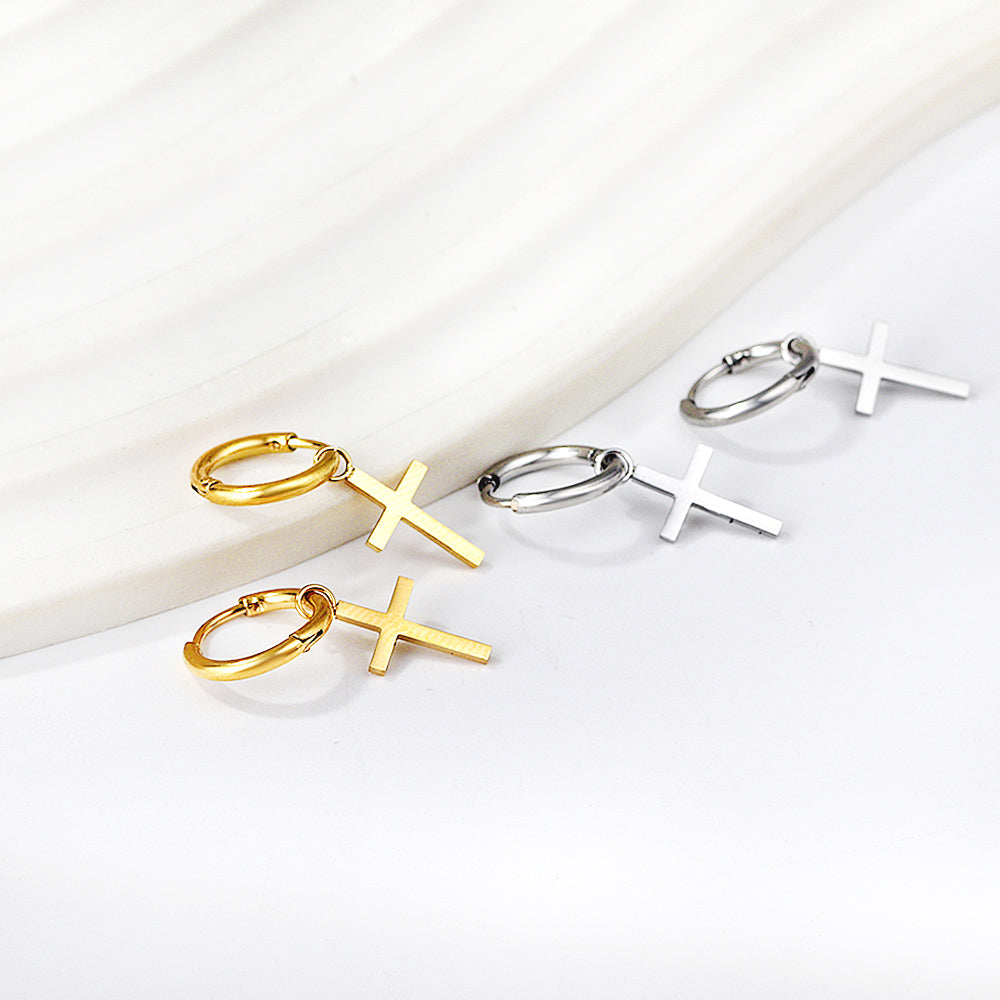1.6x13.5mm Circle with Cross Earrings
