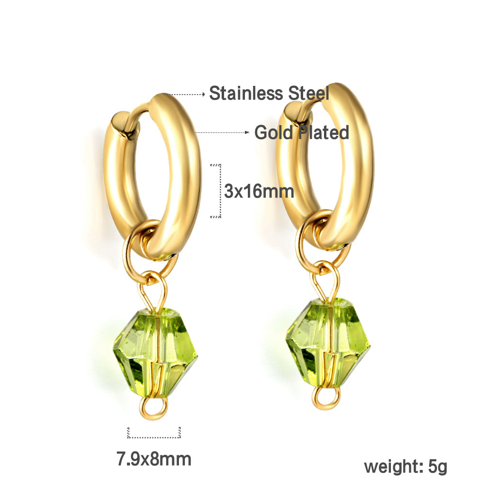 3x16mm circle with diamond-shaped green diamond earrings