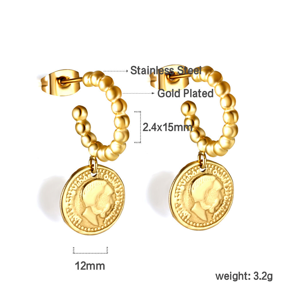 Half round steel beads with round cake man head earrings
