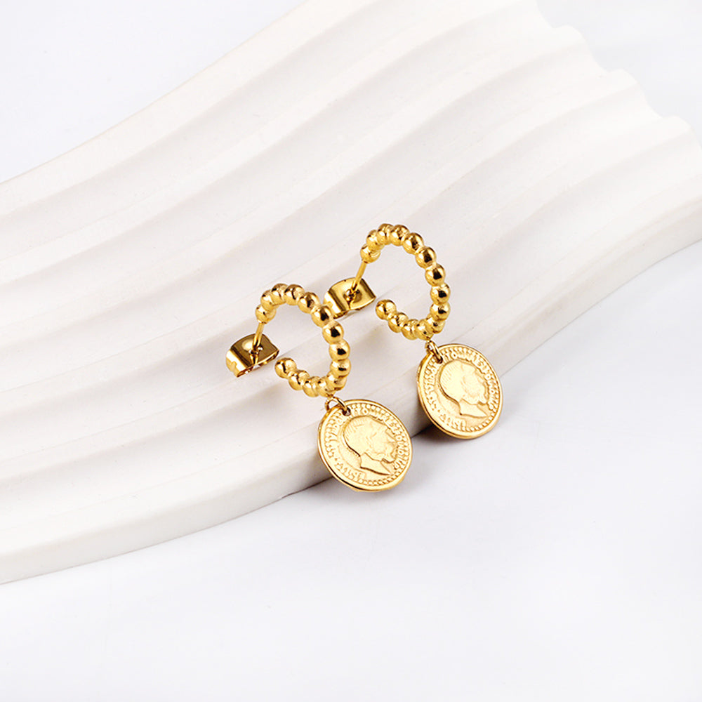 Half round steel beads with round cake man head earrings