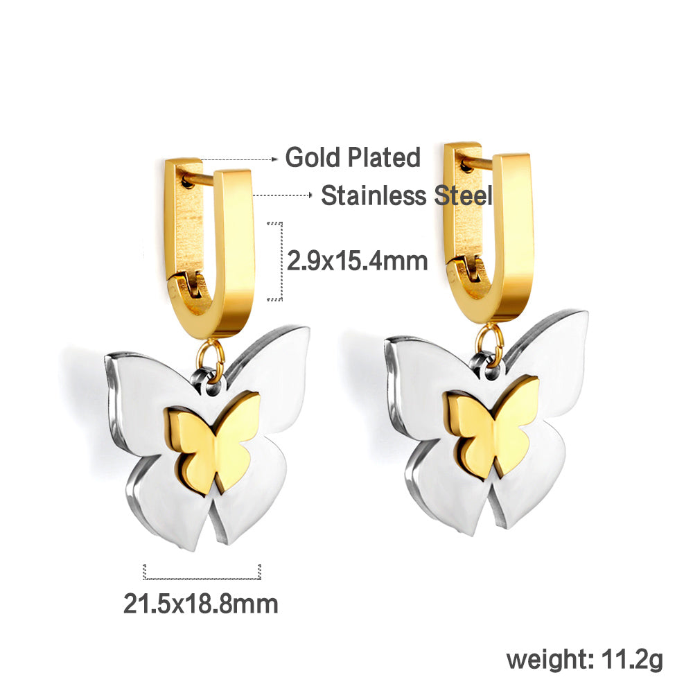 Gold coloured U-shaped ear clips with graduated gold sized butterfly studs