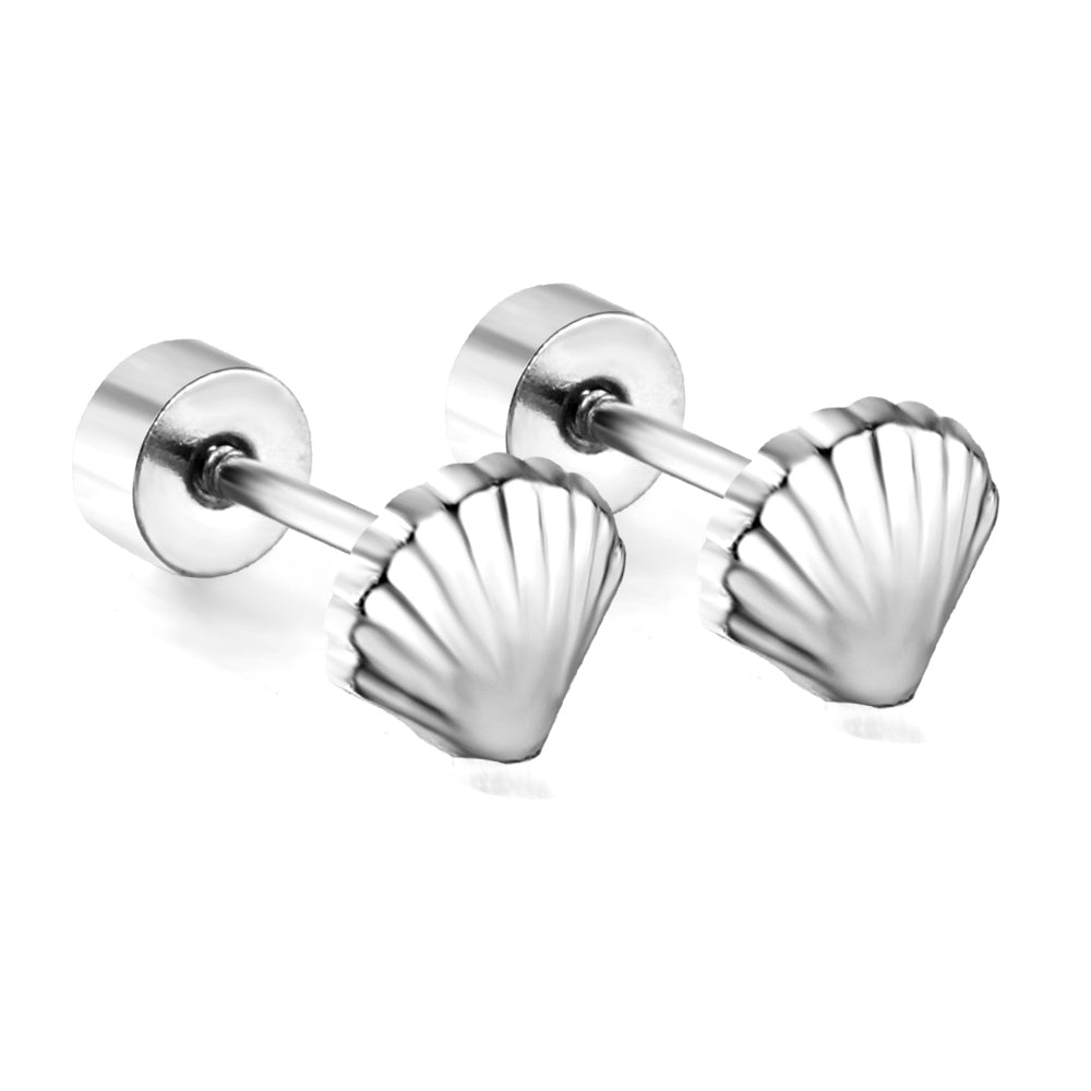 12 pairs shell shape screw-in earrings steel color