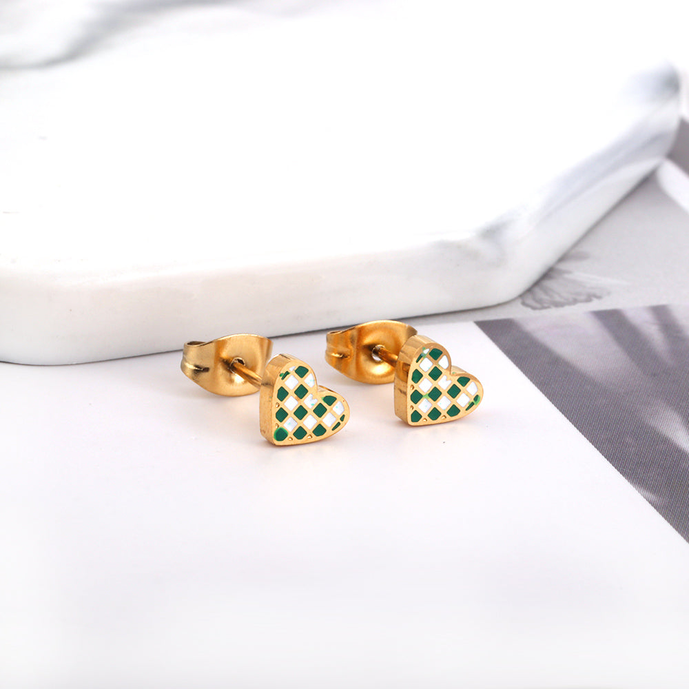 Heart Shape Mixed Color Cut Stud Enamel Girls Kids Jewelry Earrings