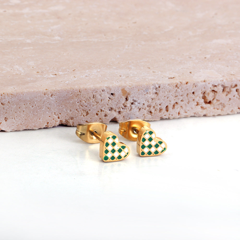 Heart Shape Mixed Color Cut Stud Enamel Girls Kids Jewelry Earrings