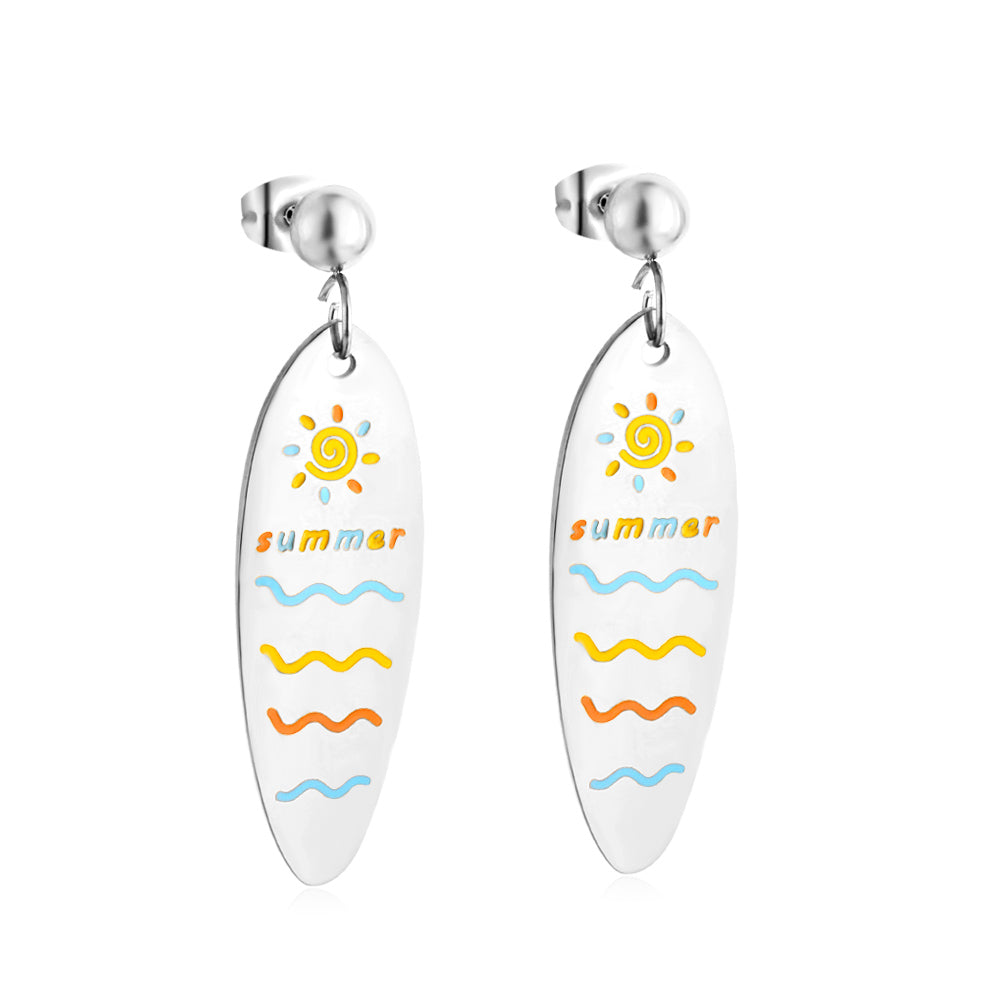 Girls Kids Jewelry Stainless Steel Half Bead With Oval Sunshine Sea Mixed Color Earrings