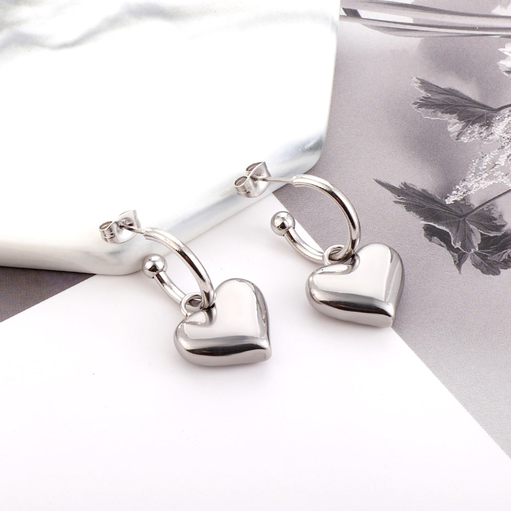 Girls Kids Jewelry Fashion Stainless Steel Heart Stud Earrings