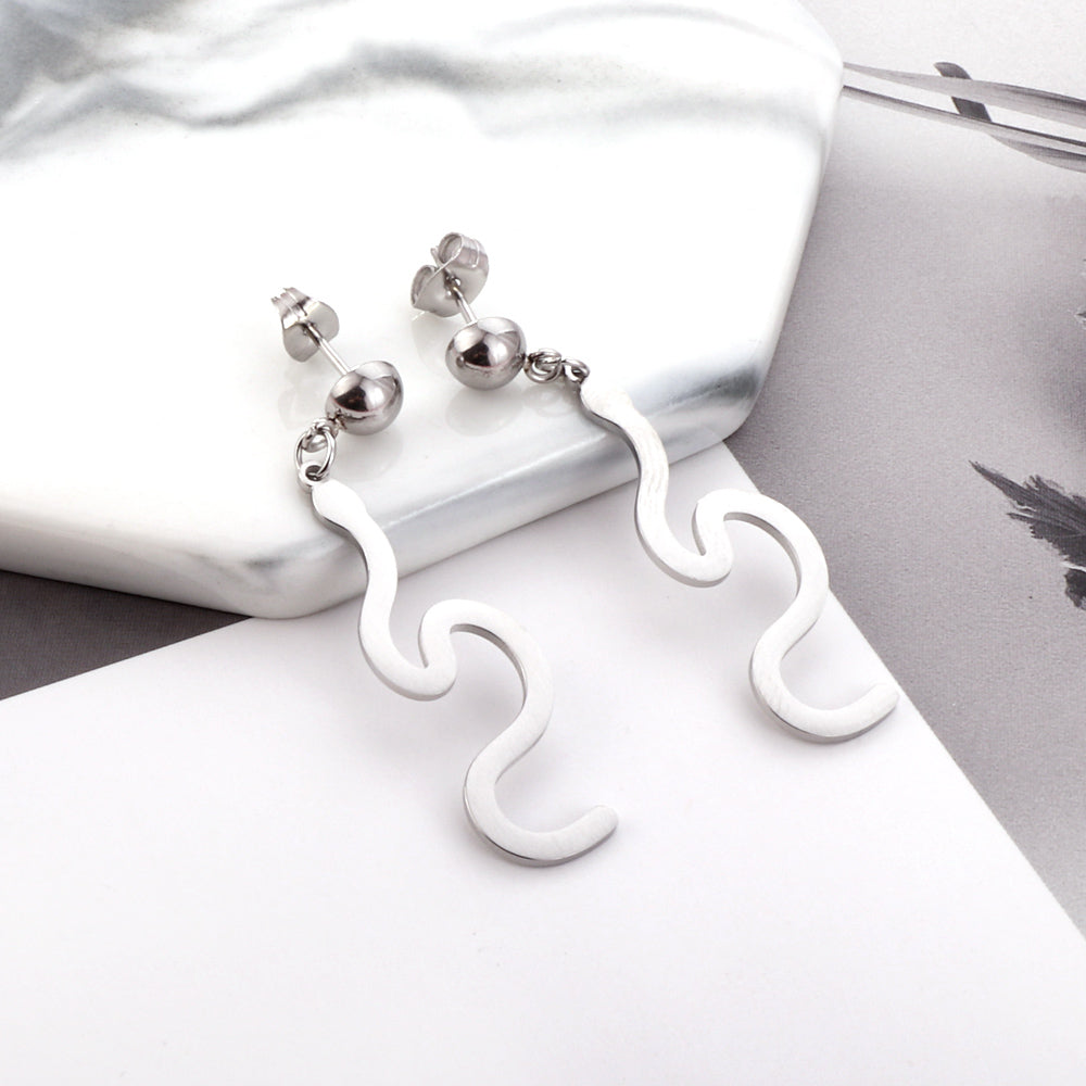 Girls Jewelry Stainless Steel Half Side Steel Ball Brushed Snake Earrings