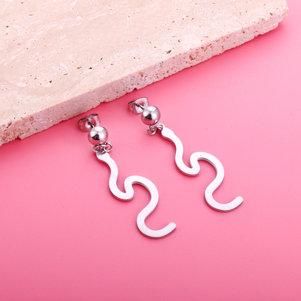 Girls Jewelry Stainless Steel Half Side Steel Ball Brushed Snake Earrings
