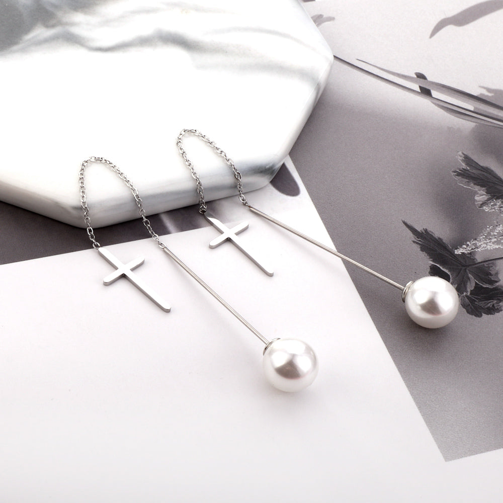 Hypoallergenic Girls Fashion Cut Stud Earrings with White Pearls