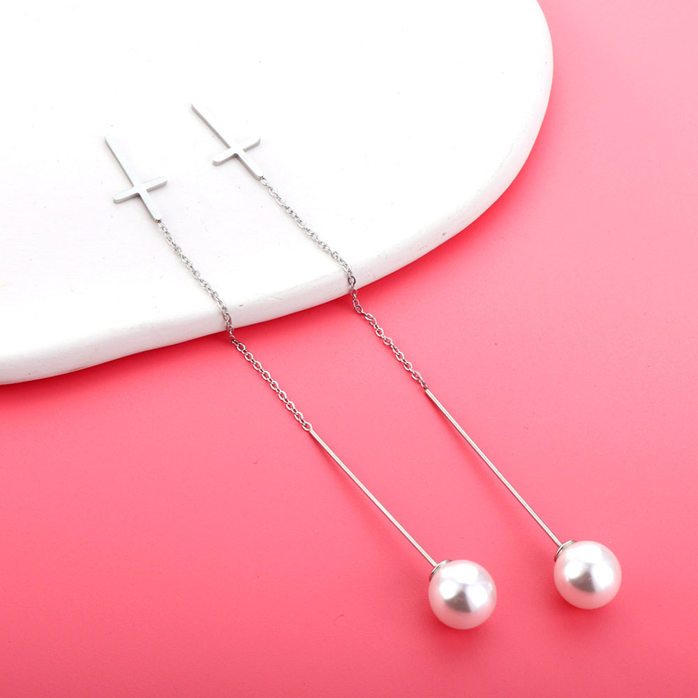 Hypoallergenic Girls Fashion Cut Stud Earrings with White Pearls
