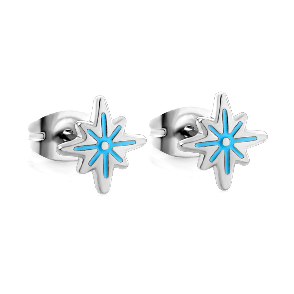 Enamel Girls Kids Jewelry Girls Kids Jewelry Stainless Steel Lucky Star Blue Cut Stud Earrings