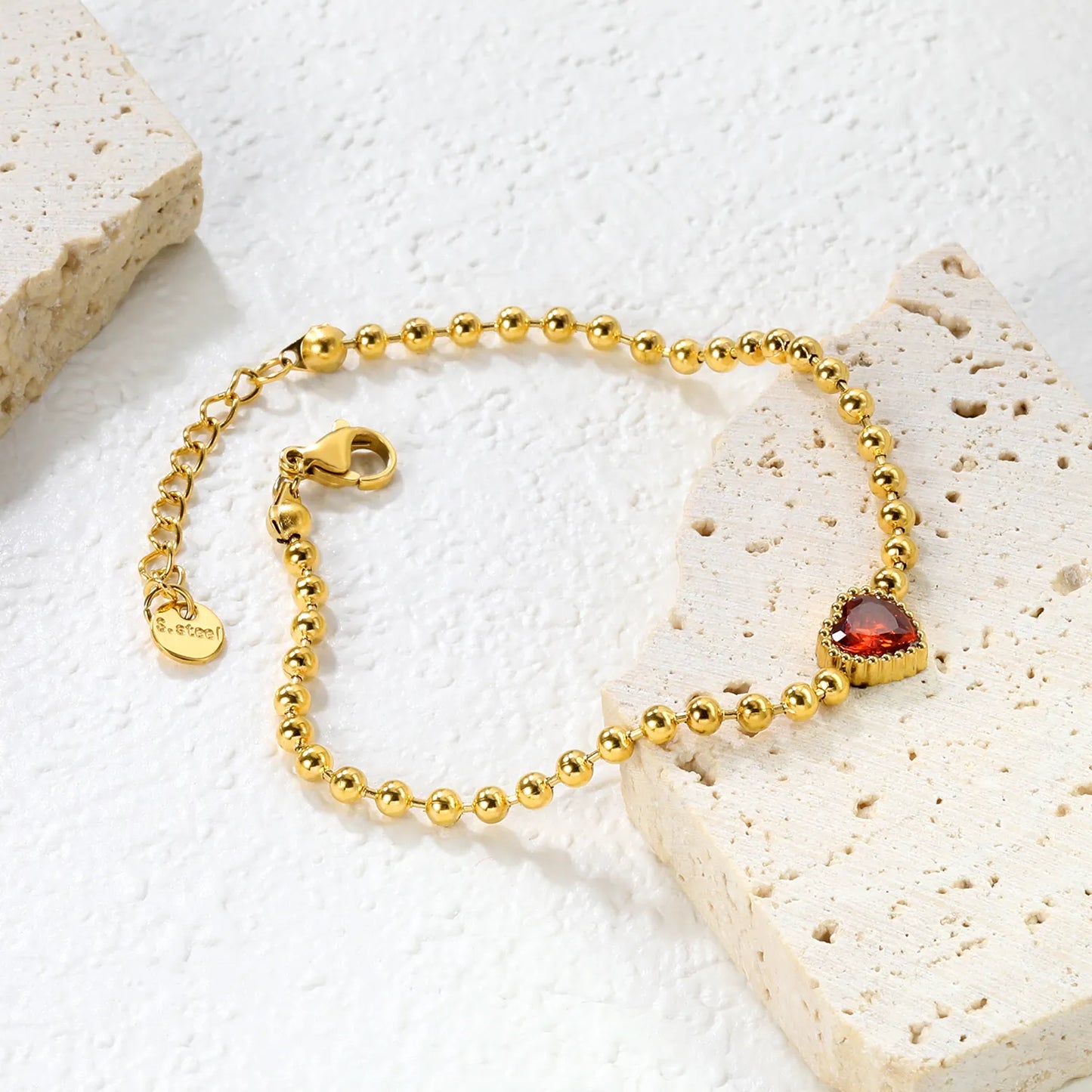 ✨8.6x8.6mm Tricolor Zirconia Bead Bracelet White/Lilac/Garnet Stones | 3mm Gold Stainless Steel Chain 18+3cm | Bulk Wholesale