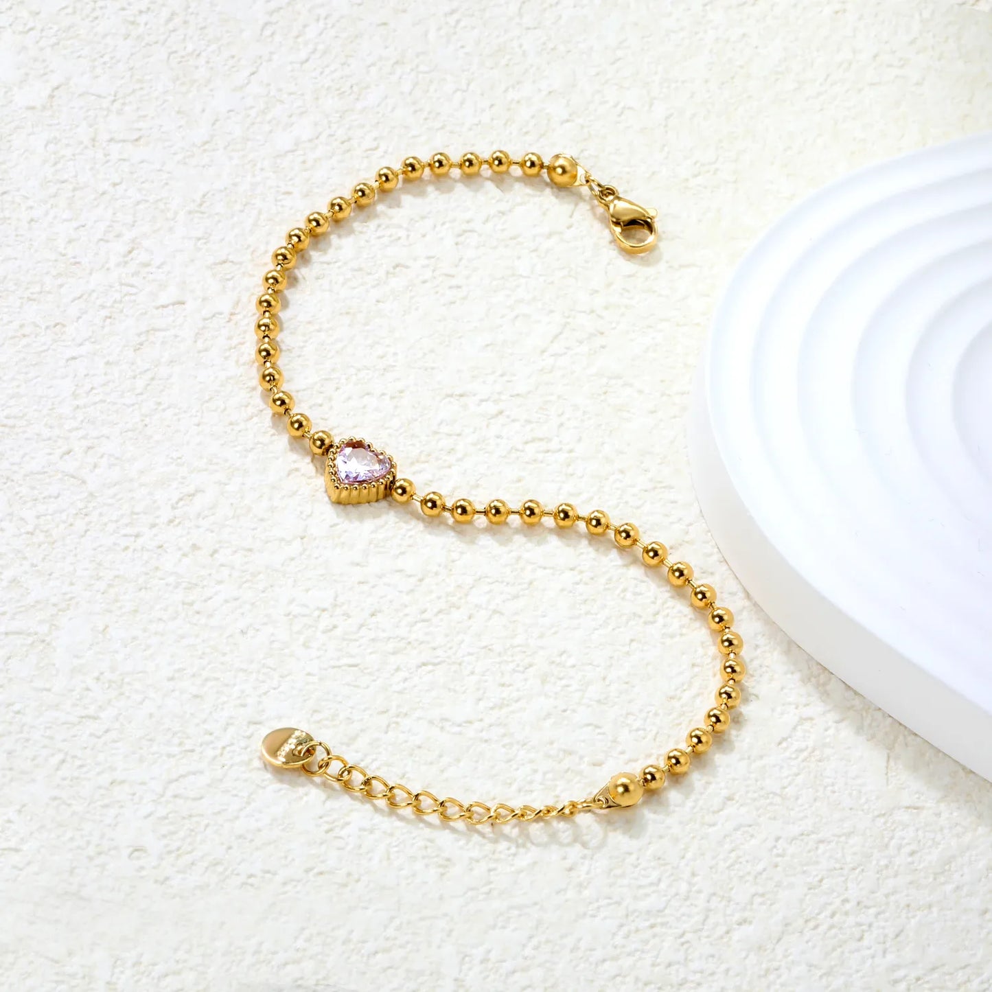 ✨8.6x8.6mm Tricolor Zirconia Bead Bracelet White/Lilac/Garnet Stones | 3mm Gold Stainless Steel Chain 18+3cm | Bulk Wholesale