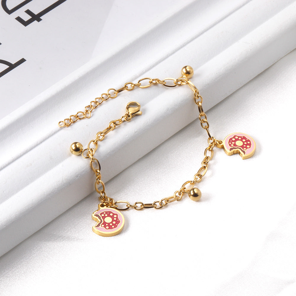 Mixed color donut accessory with steel bead bracelet 18+3cm gold color