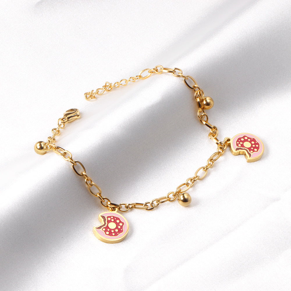 Mixed color donut accessory with steel bead bracelet 18+3cm gold color