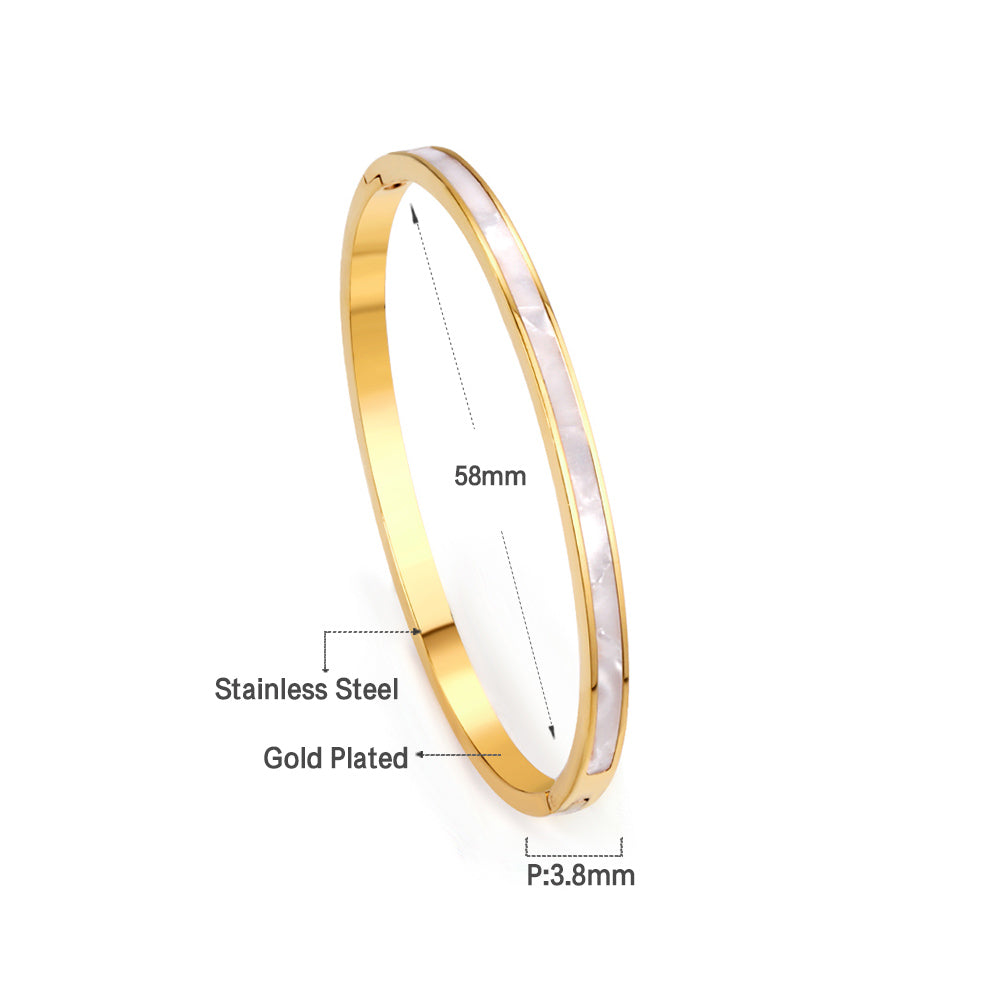Gold Hard Bracelet & Rectangle with White Shells Accessories with Rhinestones Bracelet 19+3cm GOLDEN