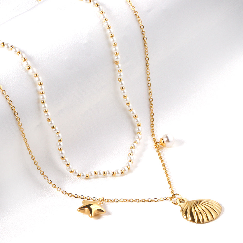 Necklace Ocean-inspired Stainless Steel Jewelry with Shell & Star Pearl Elements