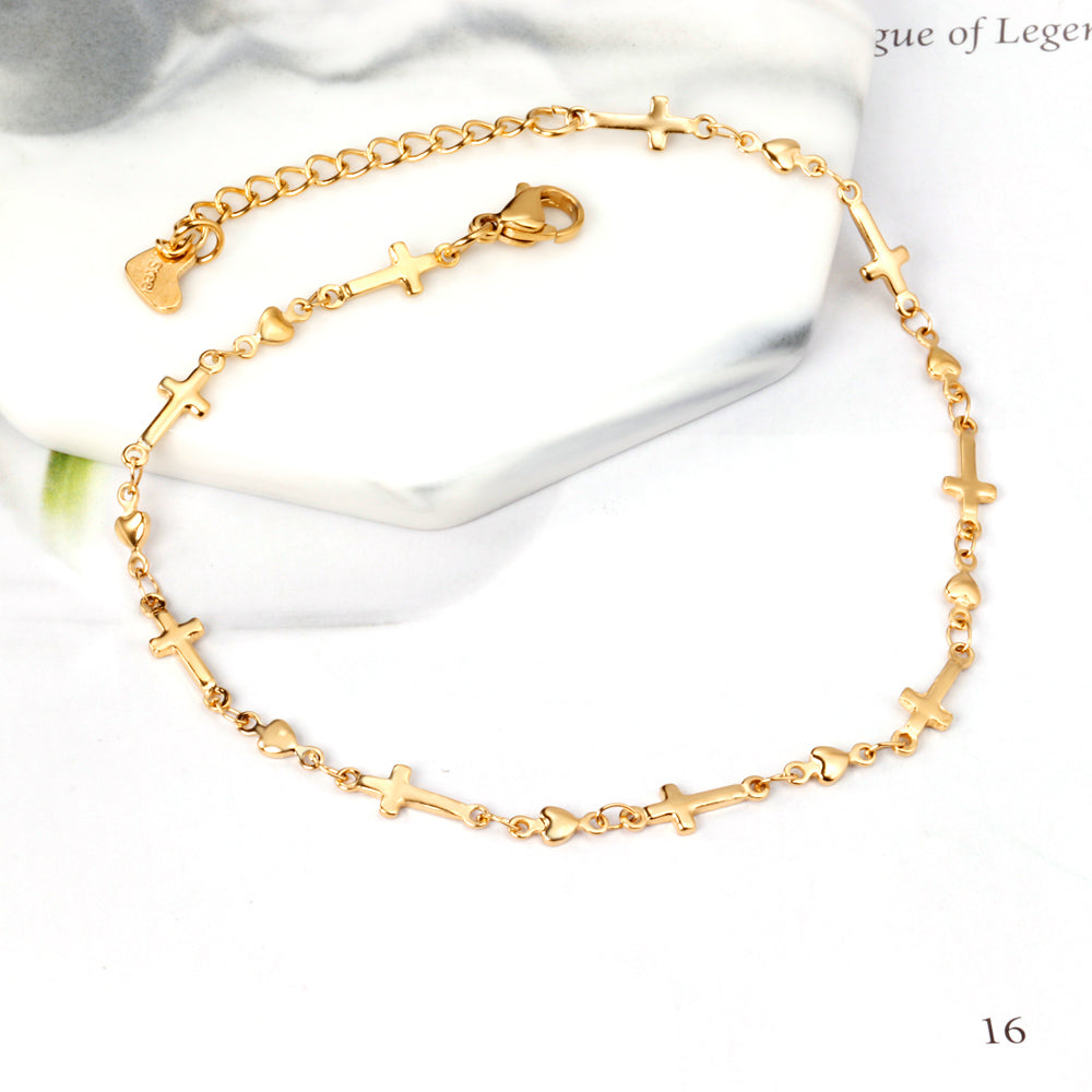 Multiple crosses anklet 23+5cm gold color