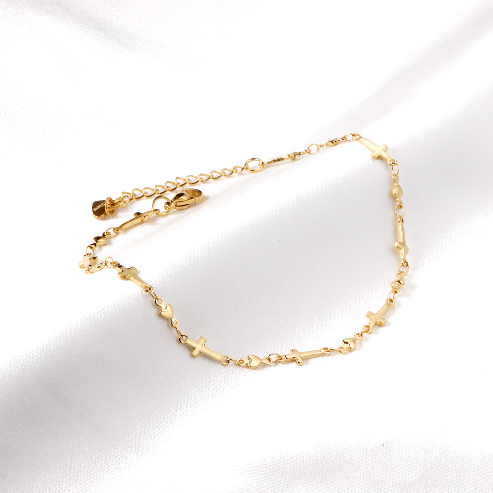 Multiple crosses anklet 23+5cm gold color