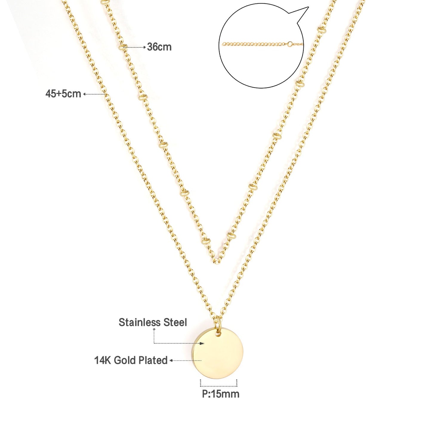 14K Gold & Rose Double Layer Cake Pendant Necklace 45+5cm
