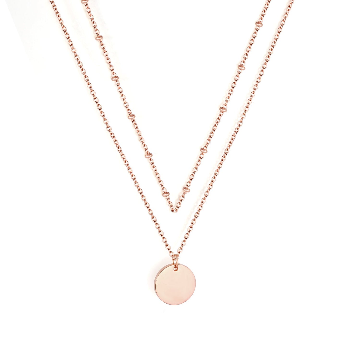 14K Gold & Rose Double Layer Cake Pendant Necklace 45+5cm