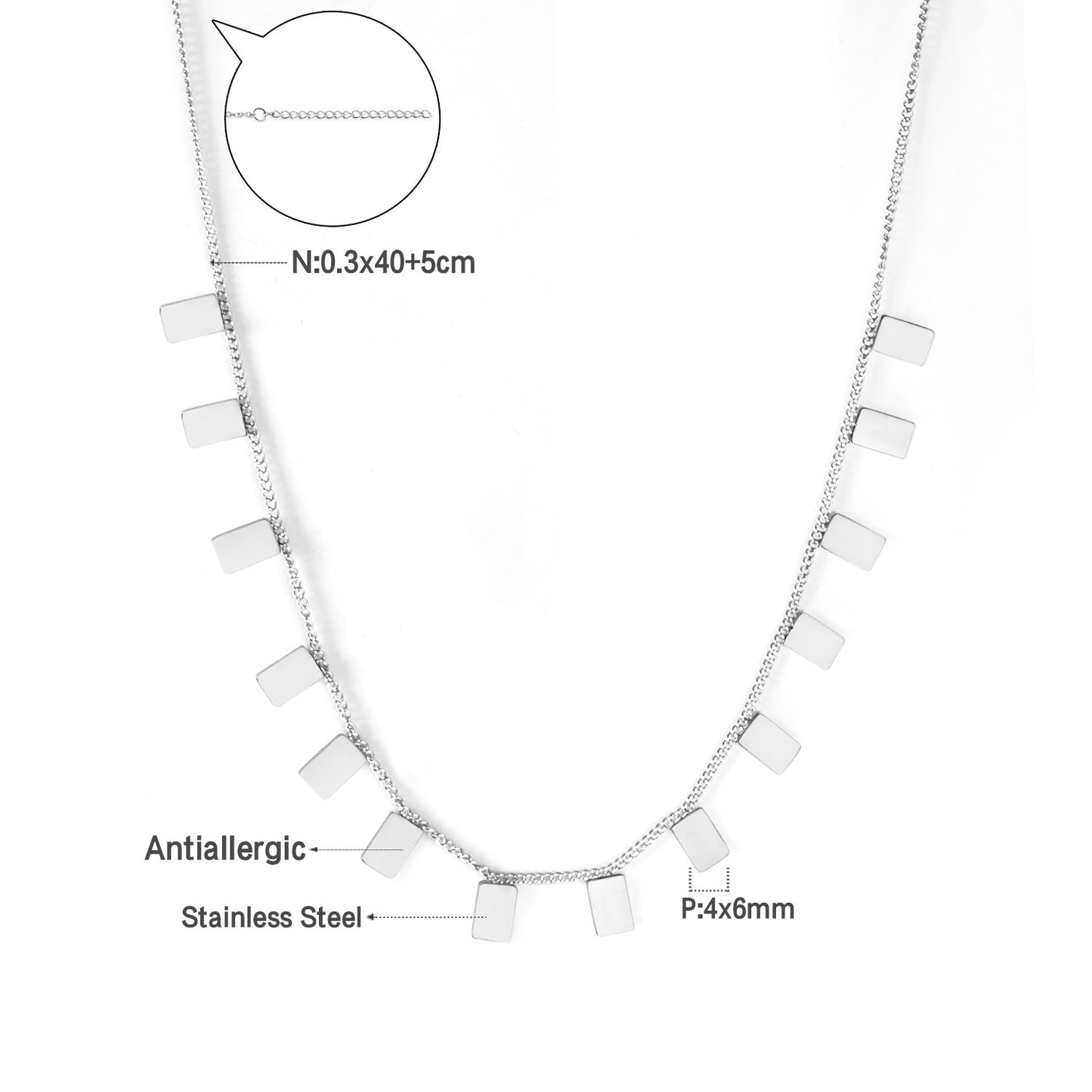 0.3 Side Chain 40+5cm Welded 14pcs 4*6 Rectangle Necklace Gold & Steel Color Glossy