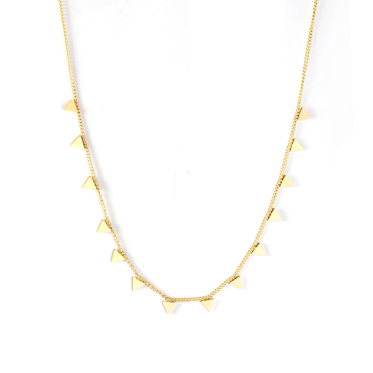 0.3 Side Chain 40+5cm Necklace with 14 Welded 4mm Triangles Gold & Steel Glossy