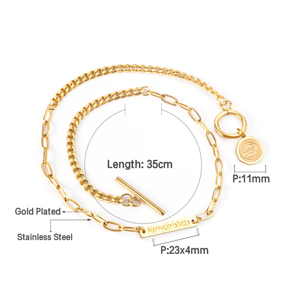 Rectangular + round accessories bracelet 35cm gold