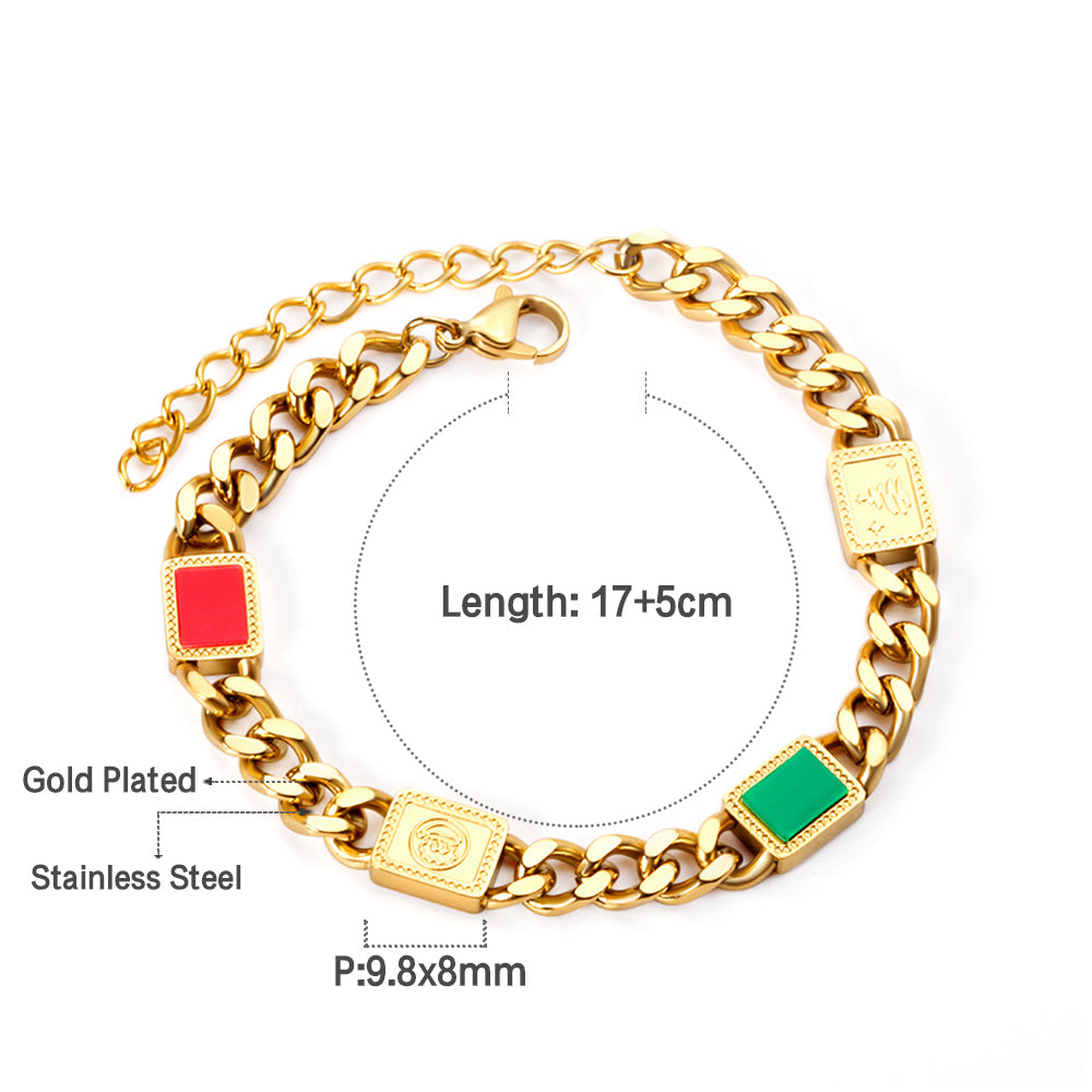 Rectangle Mixed Color Accessory Bracelet 17+5cm Golden