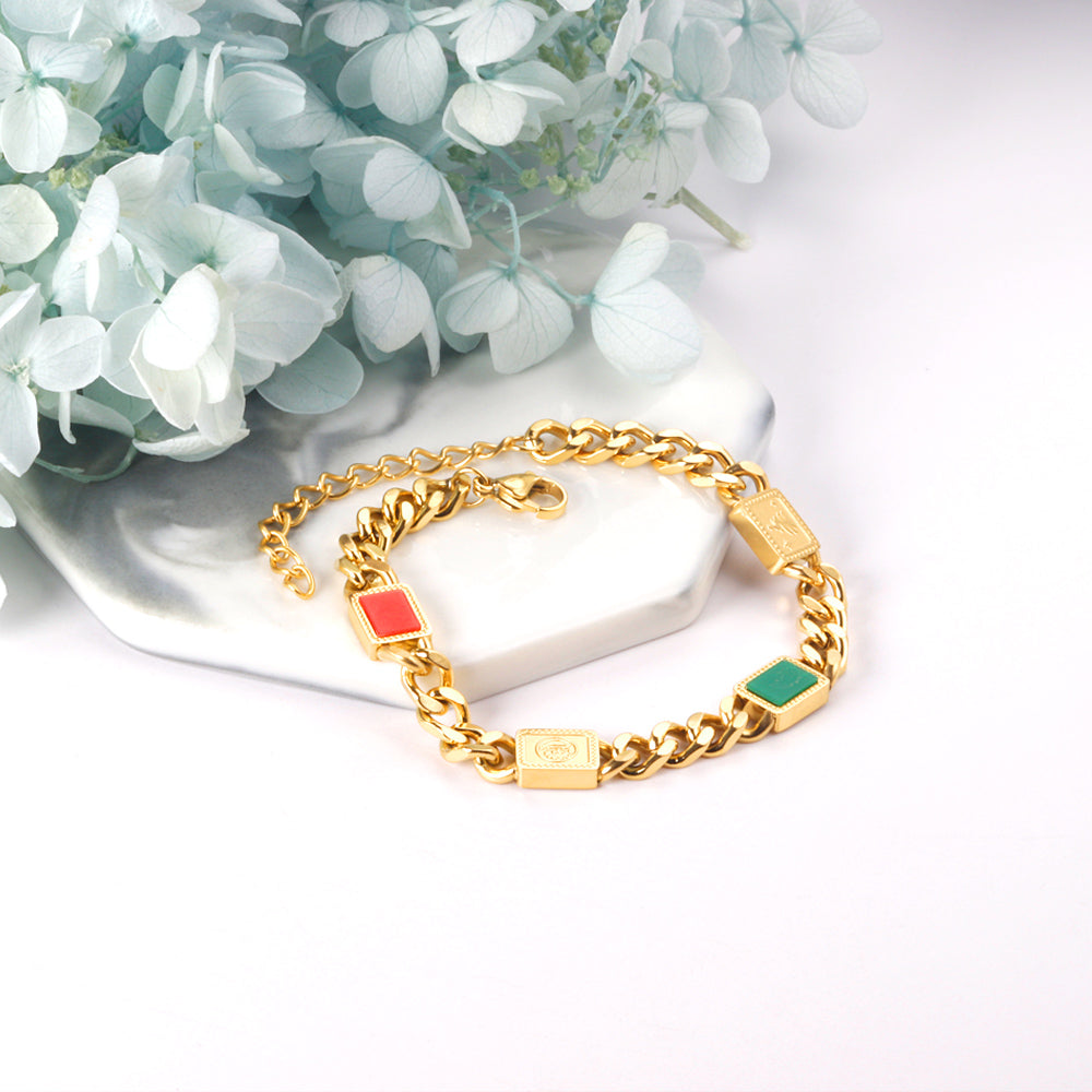 Rectangle Mixed Color Accessory Bracelet 17+5cm Golden