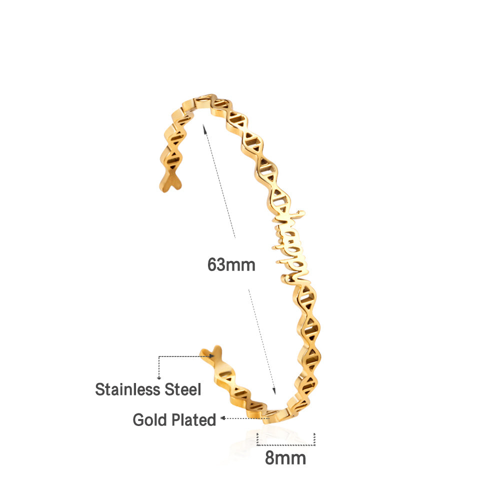 Happy monogrammed gold colored hard bracelet