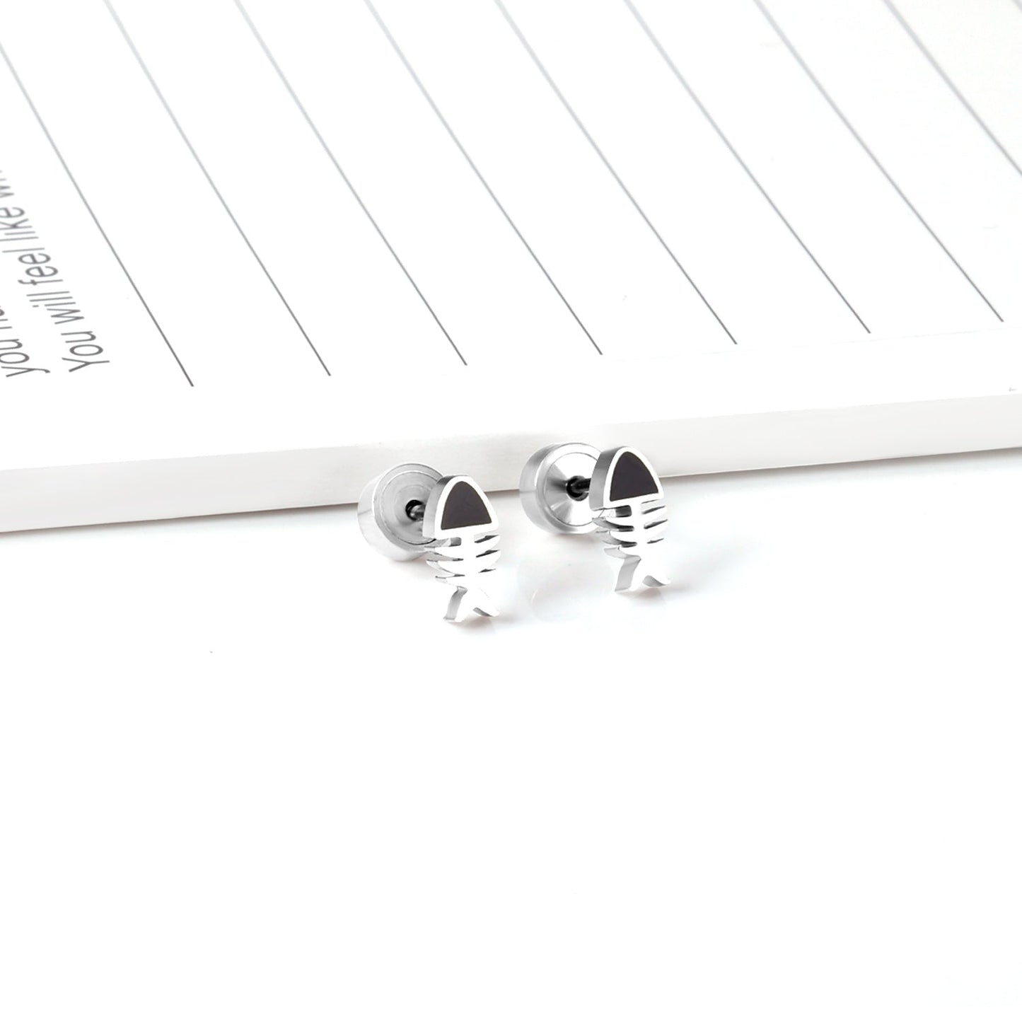 12 pairs Snapped Earplug Fishbone Stud Earrings Steel/Gold