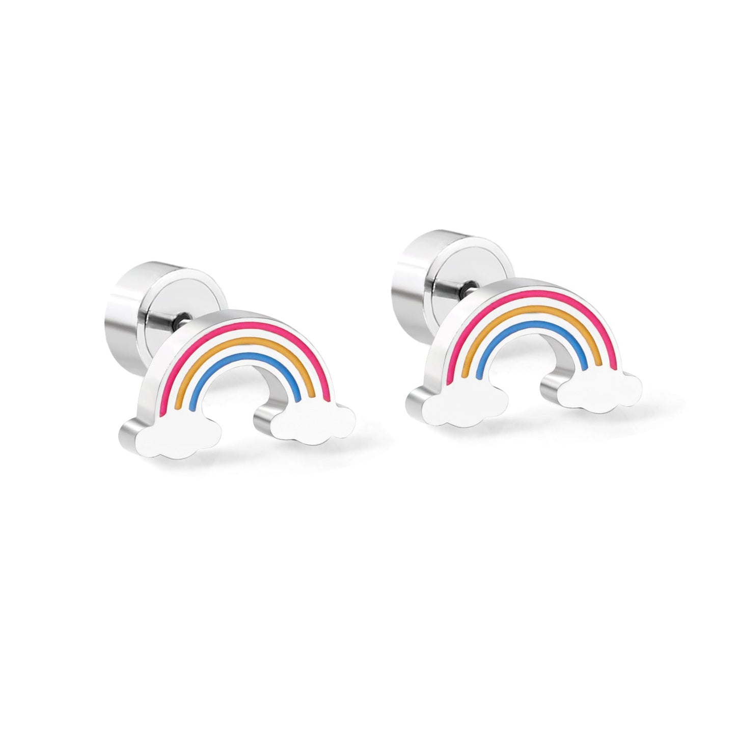 12 pairs Pop earplug rainbow stud earrings steel color/golden color