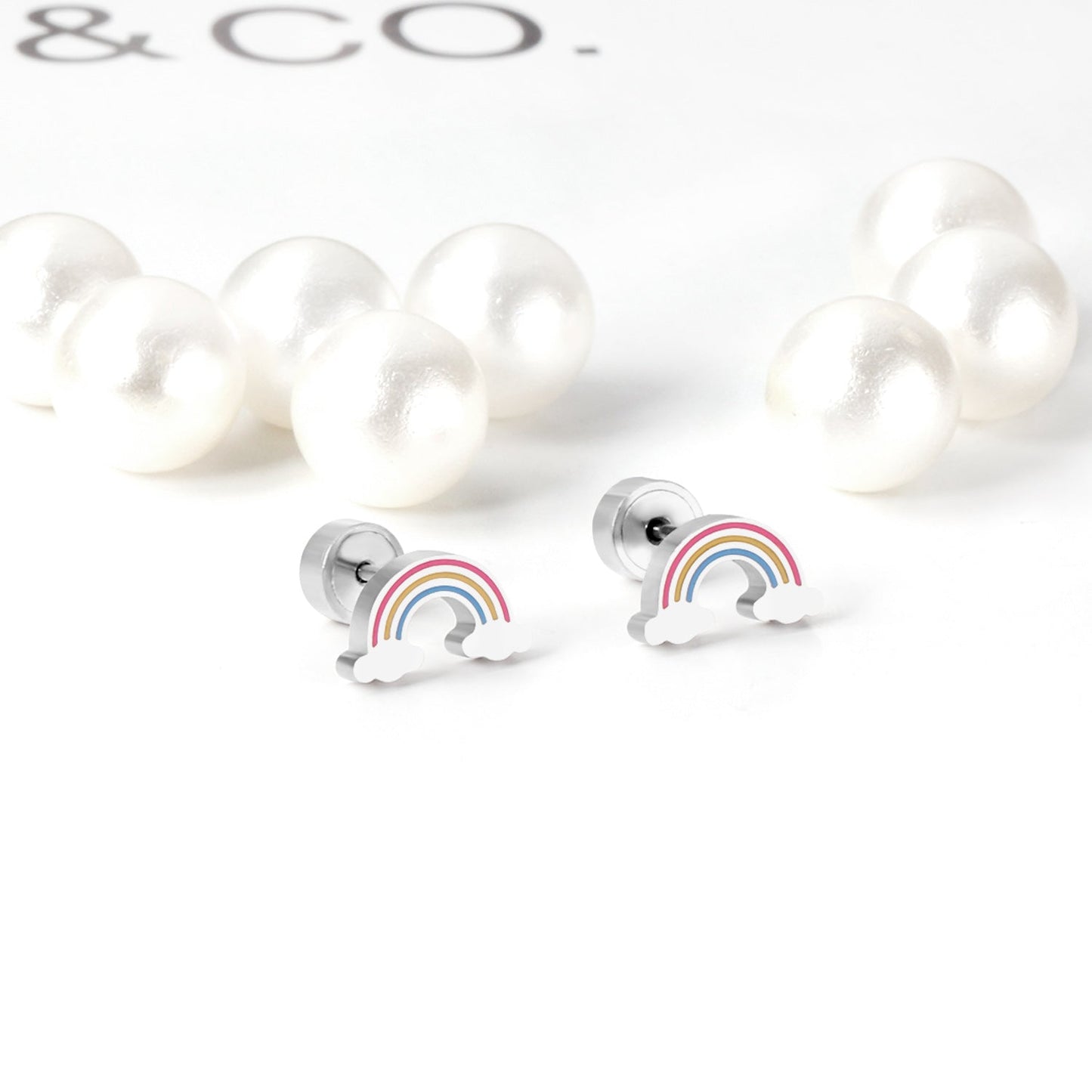 12 pairs Pop earplug rainbow stud earrings steel color/golden color