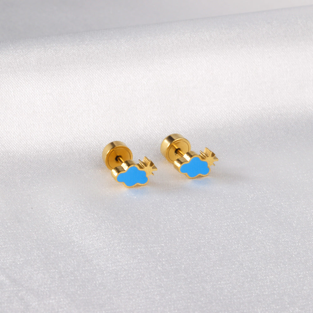 12 pairs Snapped Earbuds Cloud Studs Steel/Gold