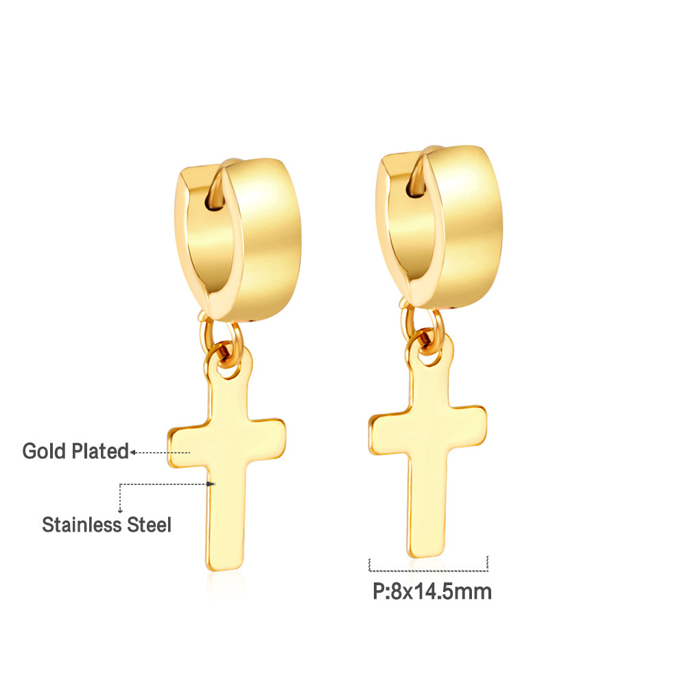 4*12mm Curved Clasp 8*15mm Cross Earrings Gold Color
