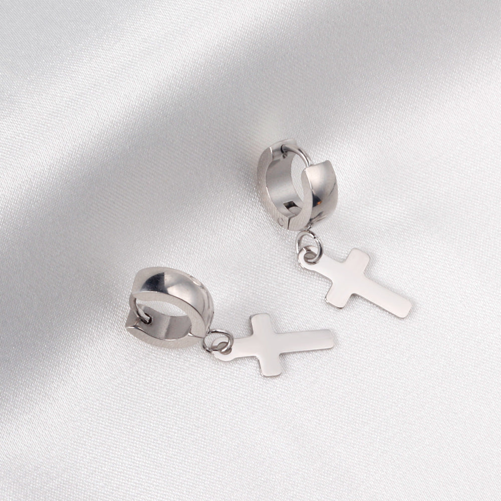 4*12mm Curved Clasp 8*15mm Cross Earrings Gold Color