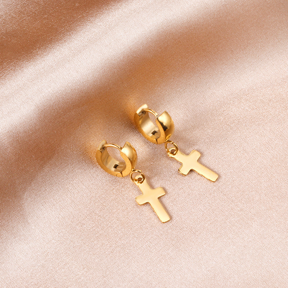 4*12mm Curved Clasp 8*15mm Cross Earrings Gold Color