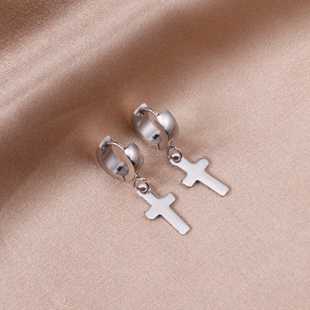 4*12mm Curved Clasp 8*15mm Cross Earrings Gold Color