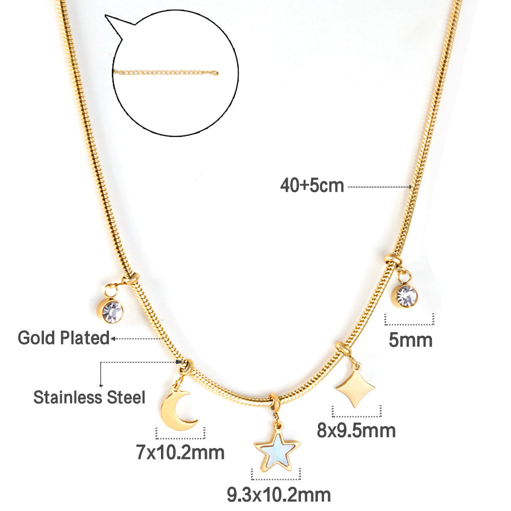 2 round diamonds + 1 moon + 1 star + 1 diamond accessories pendant necklace 40+5cm