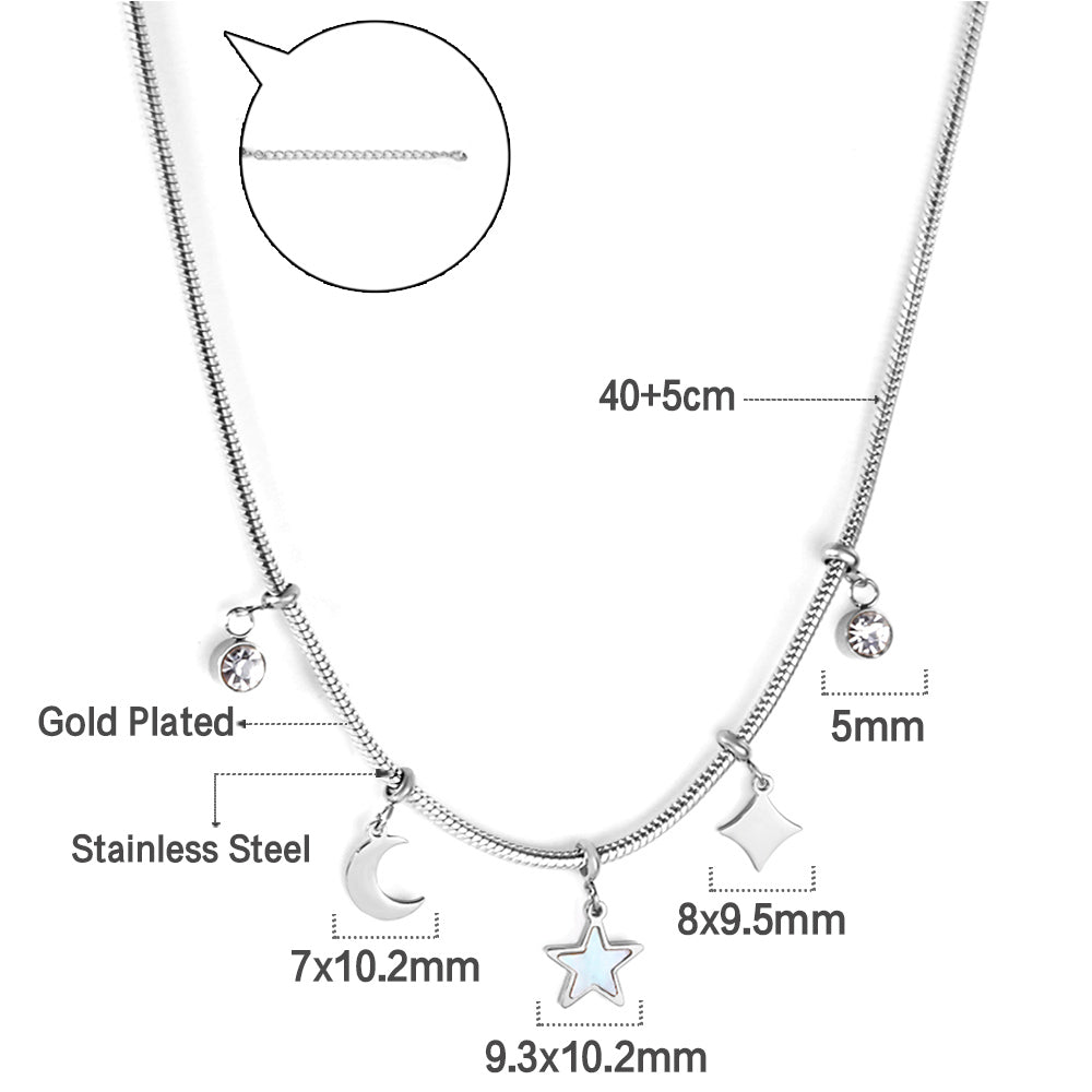 2 round diamonds + 1 moon + 1 star + 1 diamond accessories pendant necklace 40+5cm
