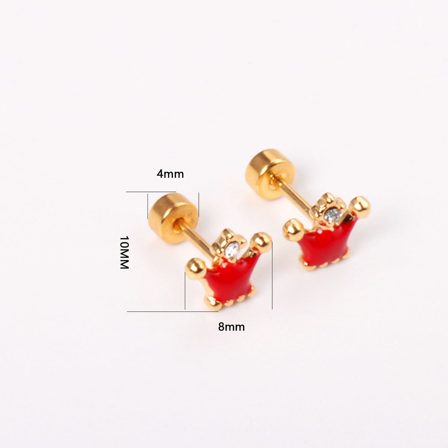 12 pairs 4mm round cake +8*7mm crown mix 6 colors studs steel/golden