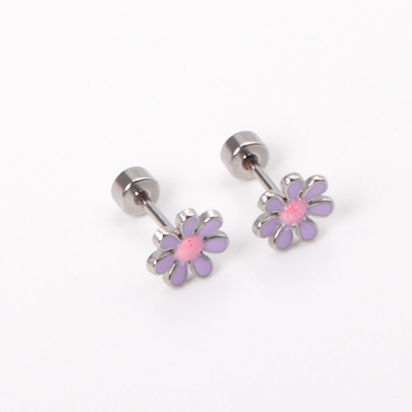 12 pairs of 4mm round cake + 8mm chrysanthemum mix 6 colors set of earrings steel / gold