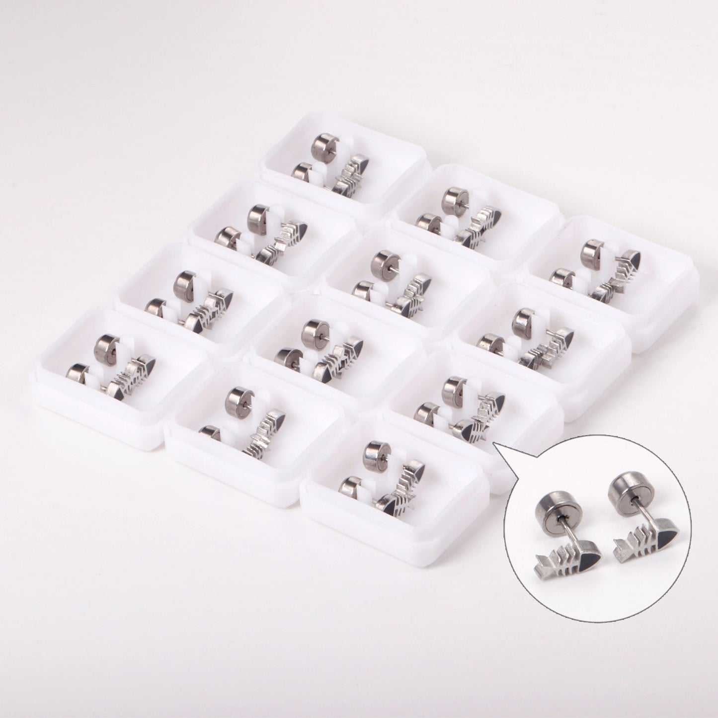 12 pairs Snapped Earplug Fishbone Stud Earrings Steel/Gold