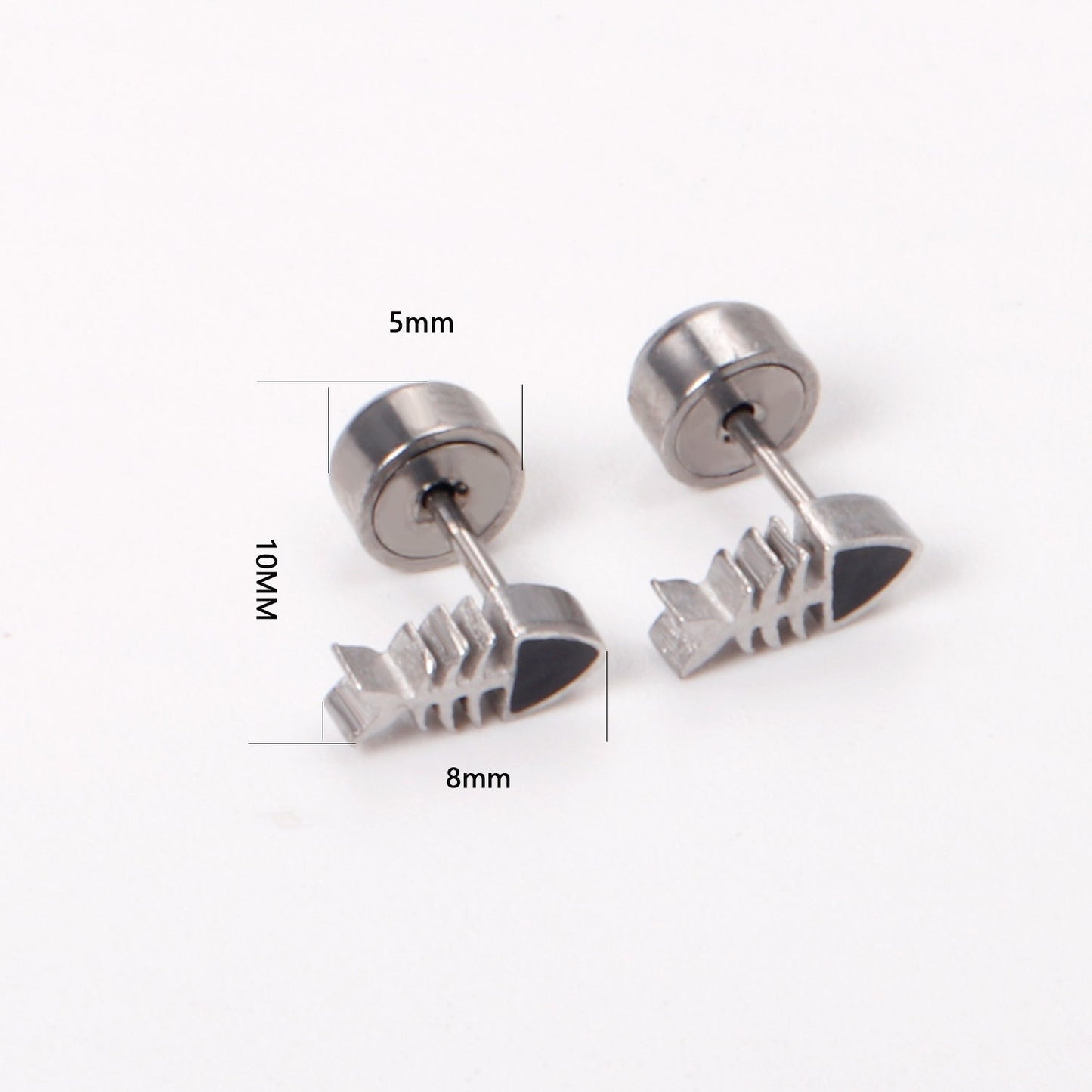 12 pairs Snapped Earplug Fishbone Stud Earrings Steel/Gold