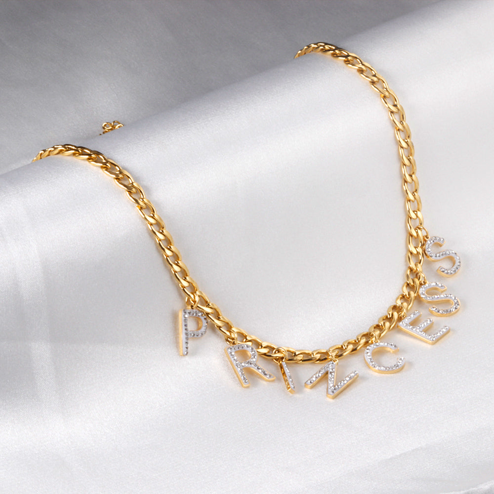 PRINCESS pendant with diamonds necklace 45+5cm gold color