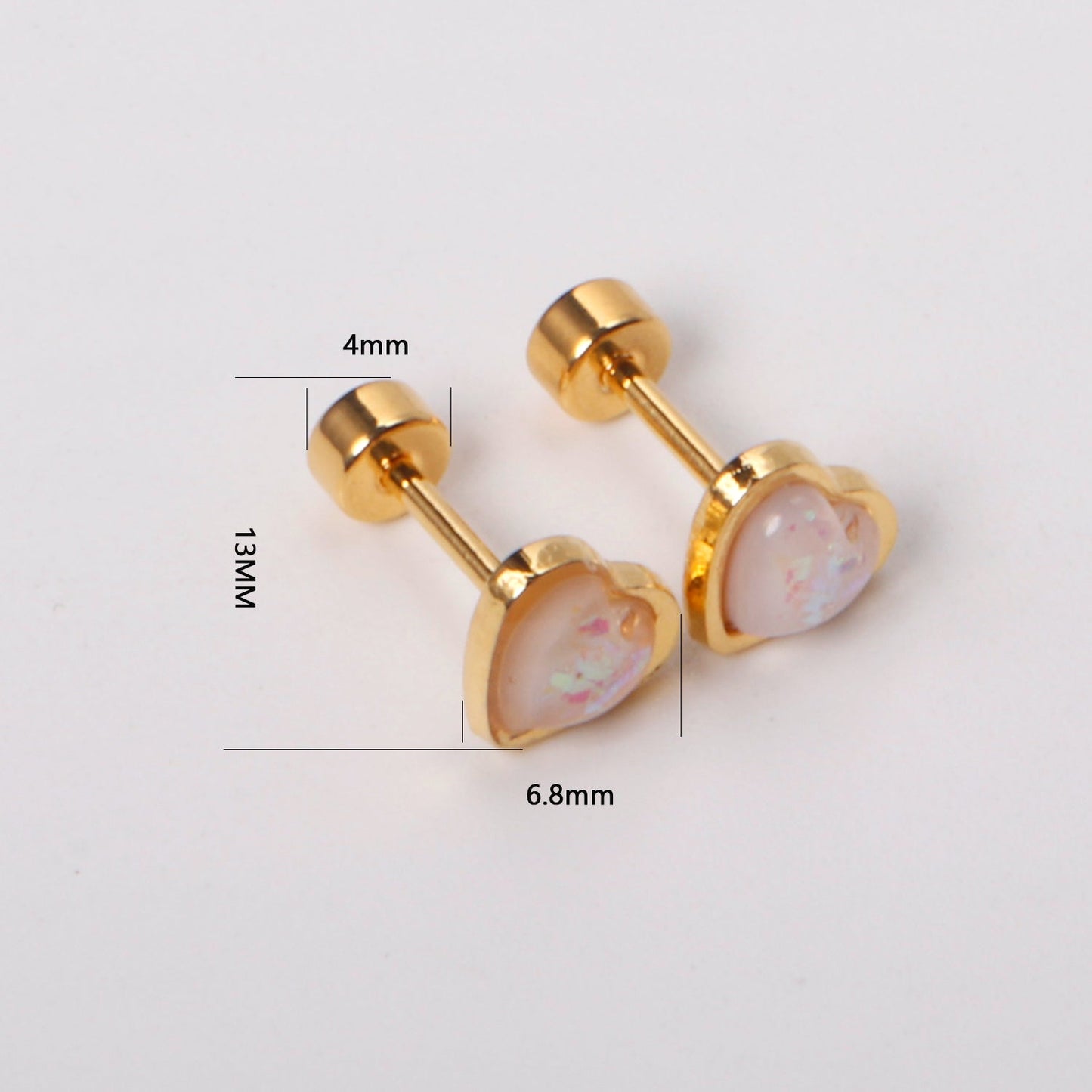 12 pairs steel/golden heart shaped gravel ombre screw back stud earrings