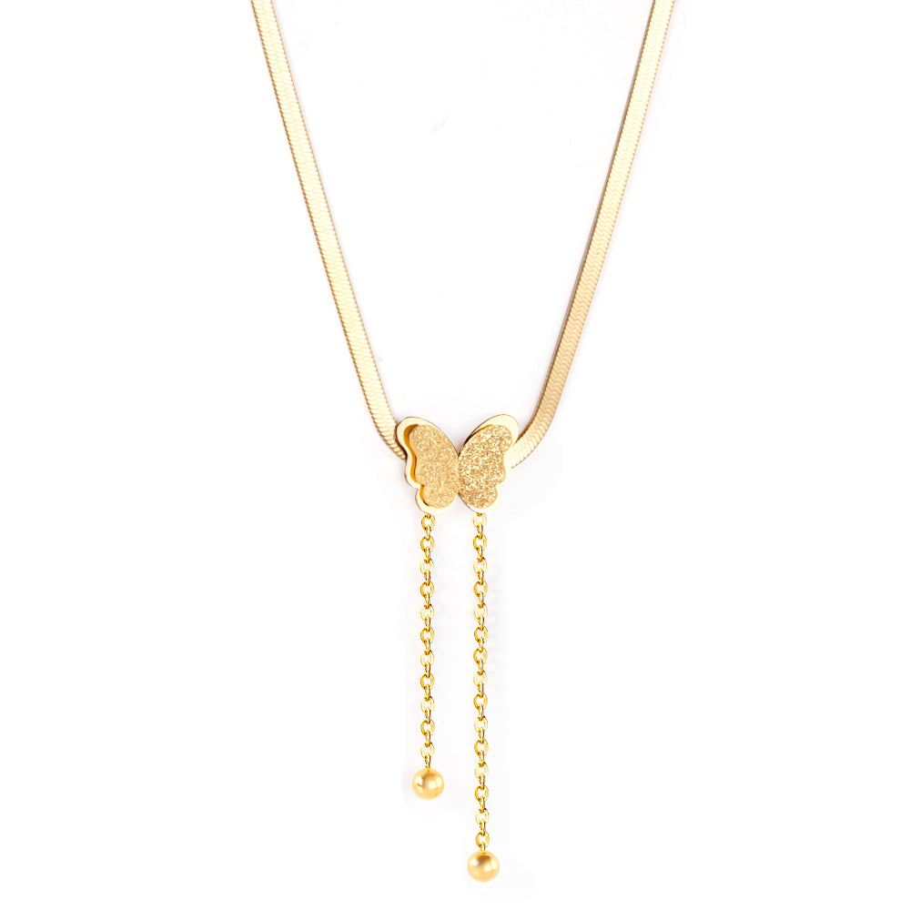 Butterfly accessory with 2 steel beads pendant necklace 40+5cm gold color